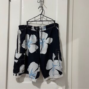 Point Zero Navy and White Floral Swim Shorts
